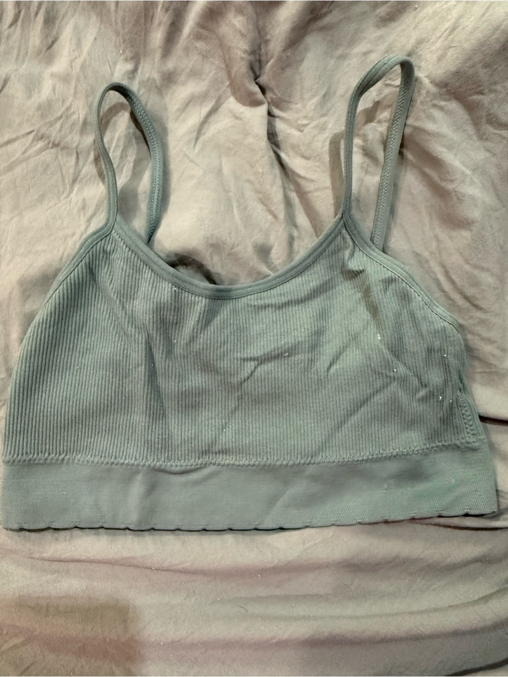 Light Sage Ribbed Bralette with Thin Straps - Women's Intimates